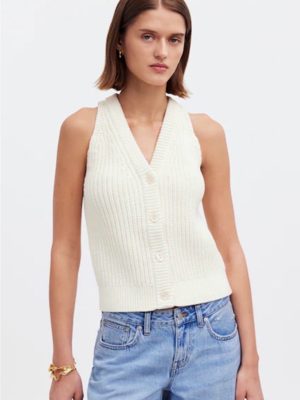 Madewell Cutaway Sweater Vest in Bright Ivory
